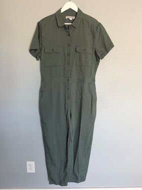 Outerknown grey cotton linen SEA short sleeve utility coveralls jumpsuit sz L